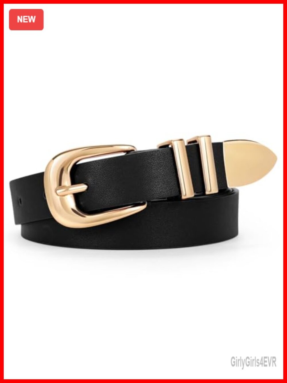 Women Faux Leather Skinny Belt with Gold Buckle Vintage Western Waist Belt